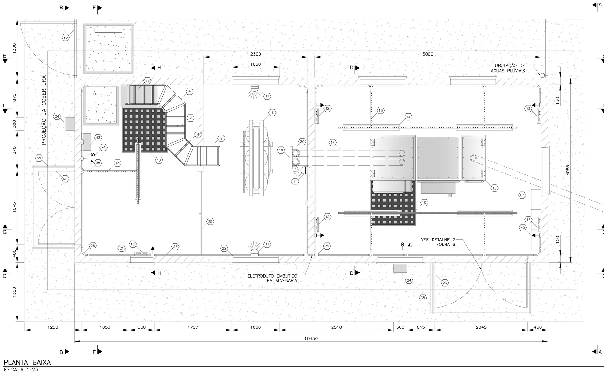 Planta baixa de projeto executivo de subestação industrial