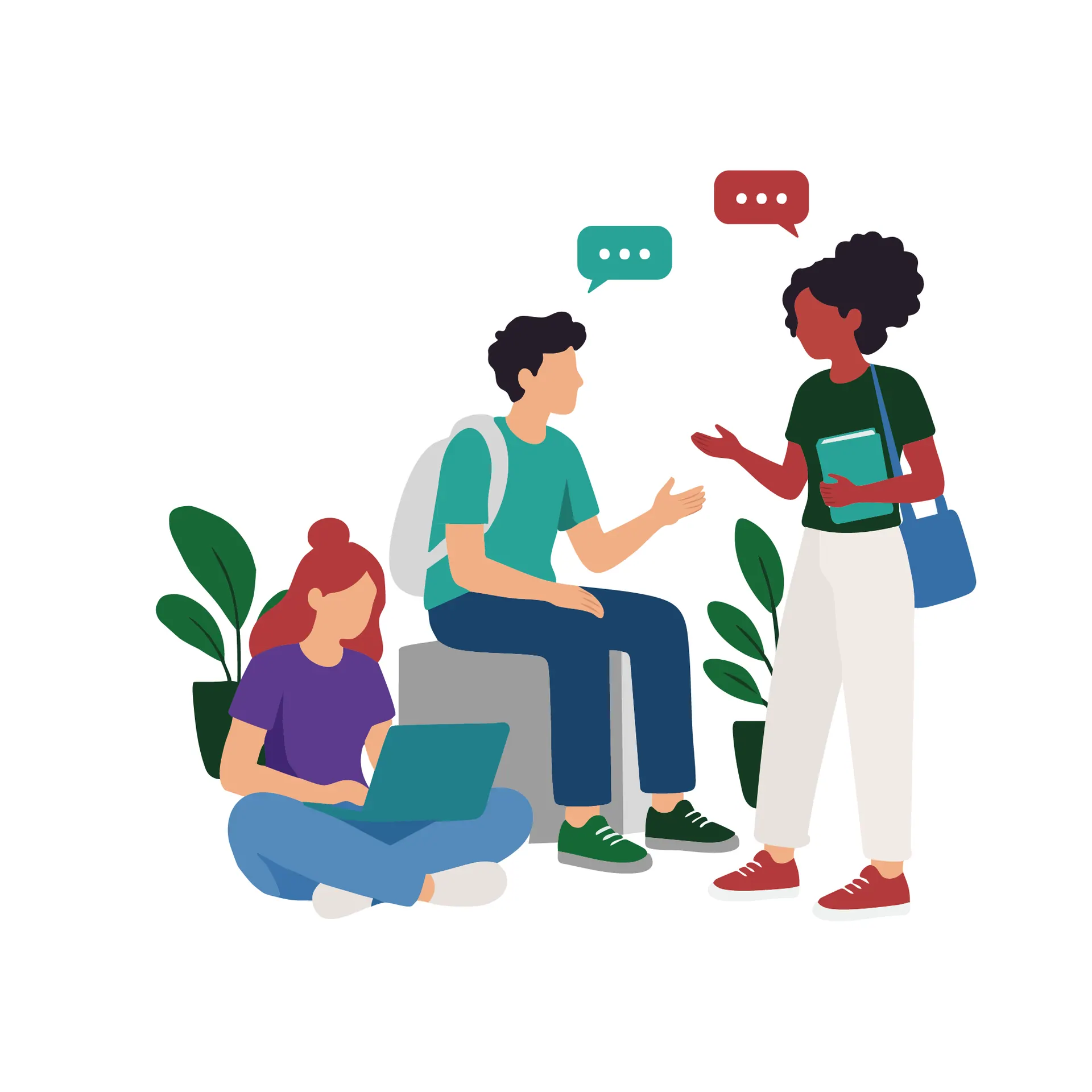 Ilustração de jovens conversando — estágio e jovem aprendiz